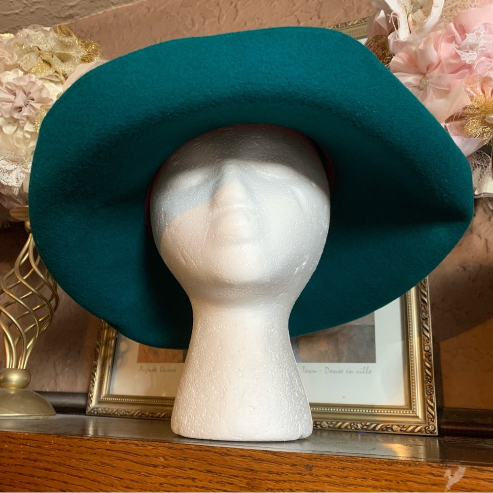 VINTAGE 1980'S MICHAEL HOWARD TEAL AND BROWN WOOL HAT - Picture 4 of 13